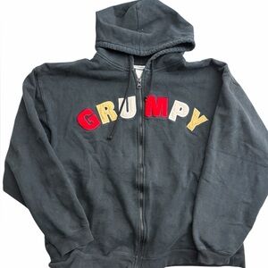 Disneyland Grumpy Zip Hoodie Men’s Large Black Full Zip Embroidered Disney Parks